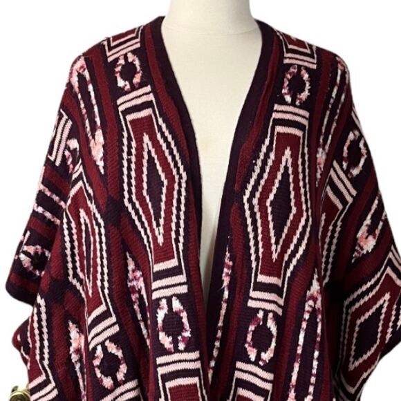 Mossimo Women's Burgundy Pink Geo Open Front Dolman Sleeve Sweater Size L/XL - Picture 5 of 10